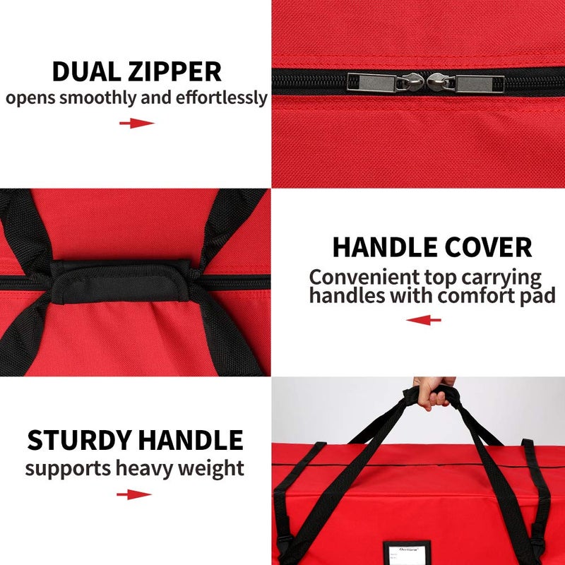 OurWarm Christmas Tree Storage Bag Extra Large Heavy Duty Storage Containers for 8 Ft Artificial Tree 600D Oxford Xmas Holiday Tree Storage Bags with Reinforced Handles Zipper, Red 50" x 15" x 20" - Image 3